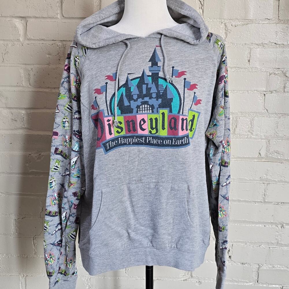 ​Disneyland Hoodie Sweatshirt Happiest Place On Earth Attraction Print Sleeves L